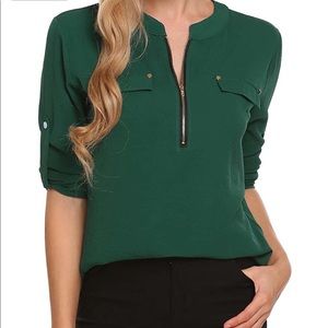 3/$30 Angvns Zipper Roll Up Sleeve Blouse Sz Small